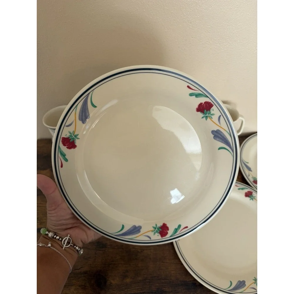 Lenox Poppies on Blue Melamine 10 Pc Set 6 Plates 4 Mugs Floral Dinnerware